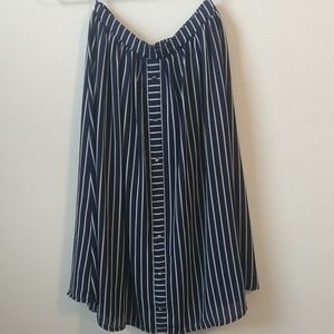 Striped Navy Skirt with Button Accents